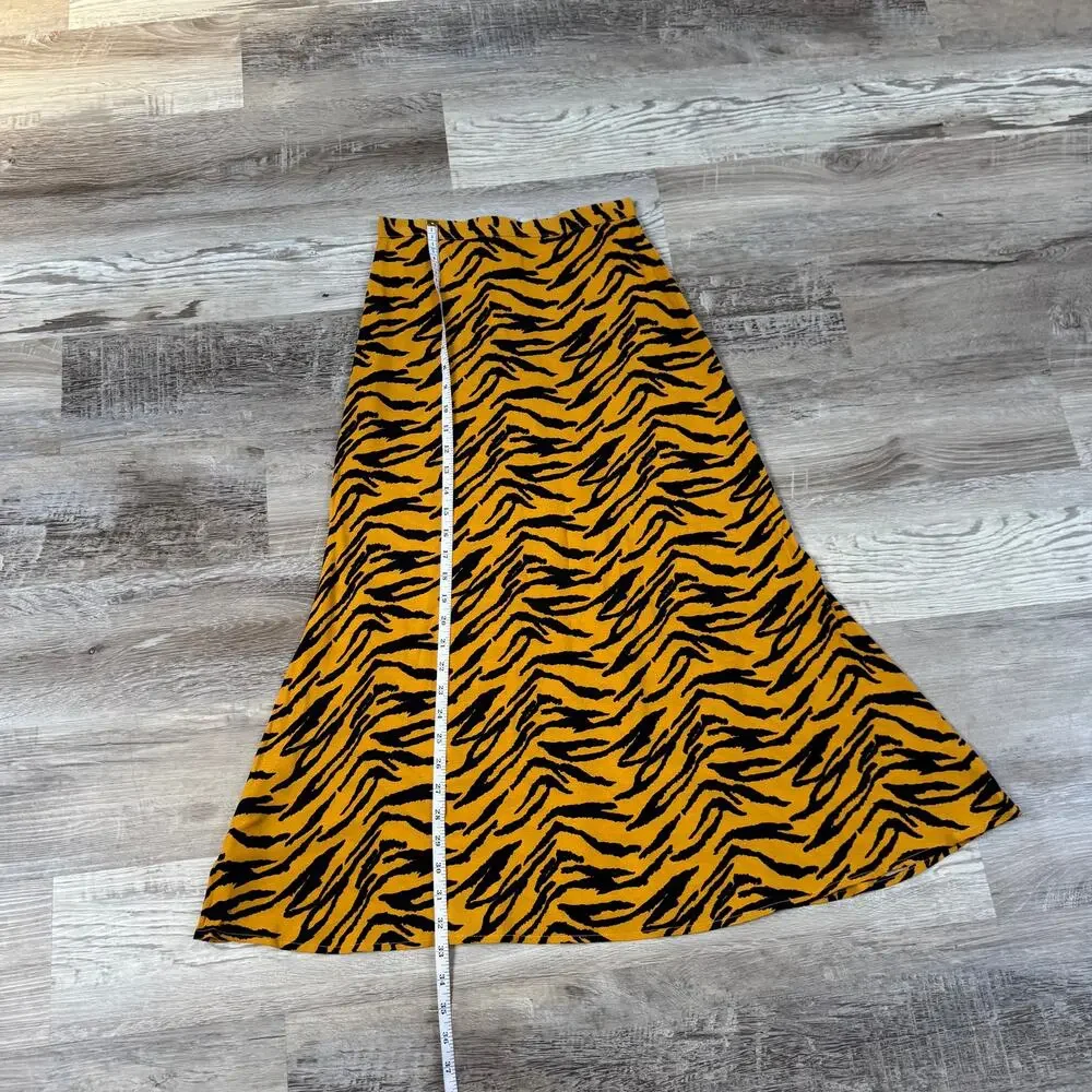 Reformation Midi Skirt Orange Black Tiger Print High Rise Y2K XS 0